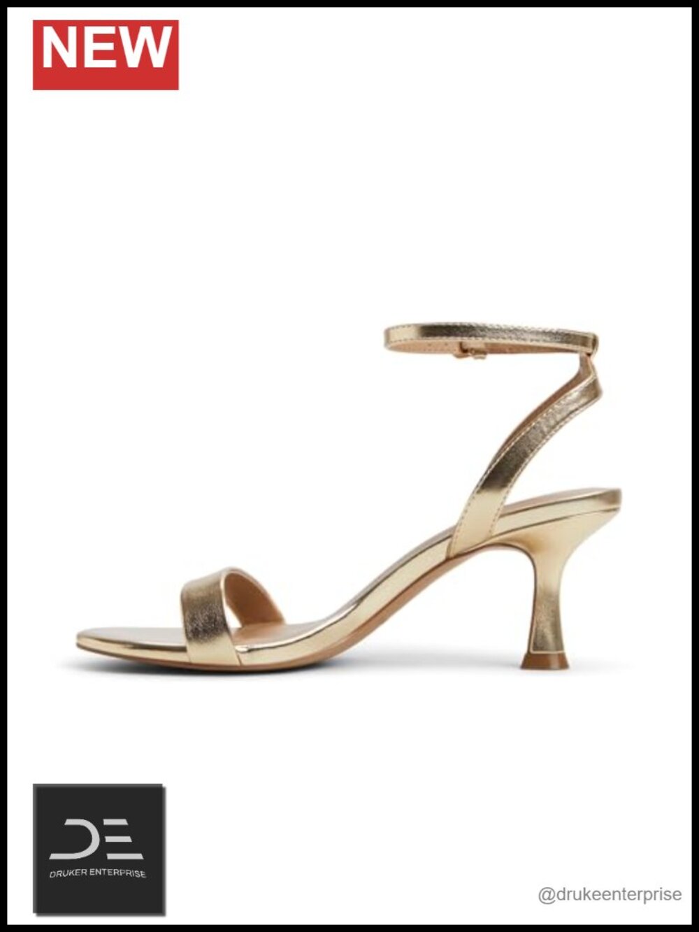 Open Toe Kitten Heel Sandals with Ankle Strap, Round Toe, Vegan PU, Heel Height
